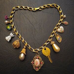 Custom chunky gold vintage charms choker statement  necklace